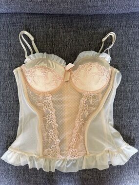 Y2K Sheer Lace Bustier Corset in Pale Pink and Cream